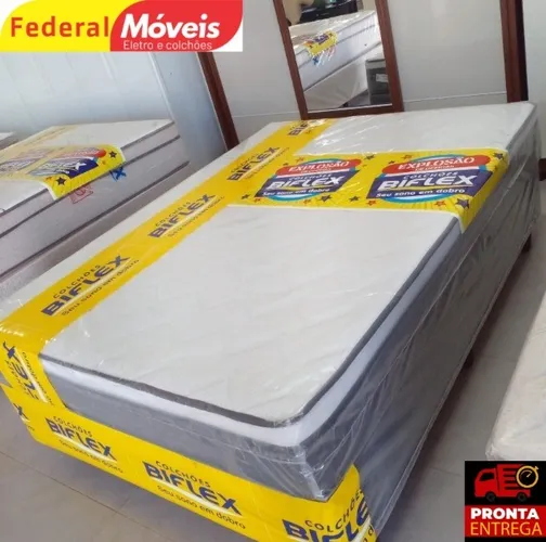 Cama box Biflex casal Lisboa Molas Ensacadas Base e Colchão 138x188x25cm - Promoção