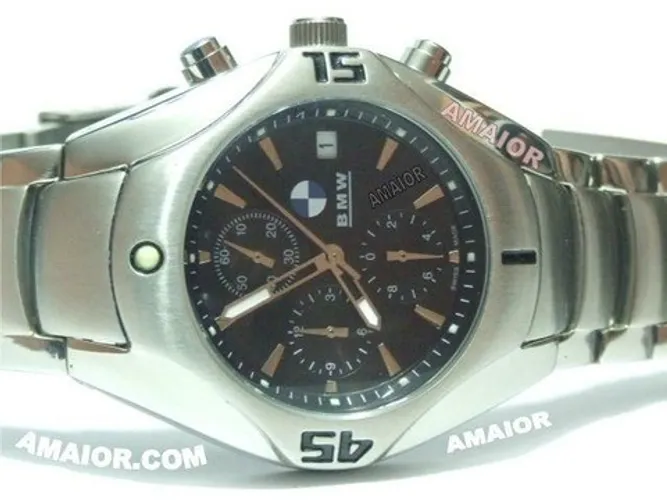 Relogio Bmw Crono Mostrador Preto Pulseira Aço 40mm