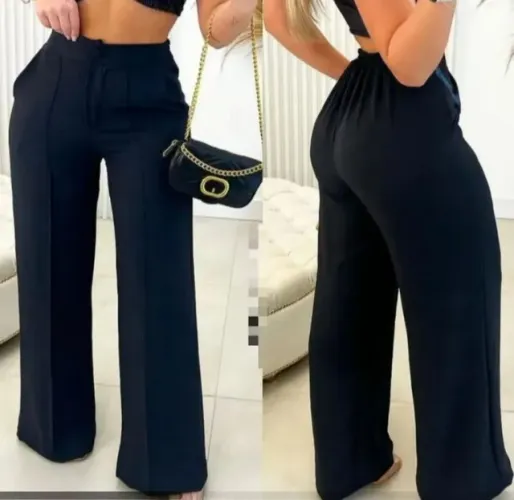 Calça pantalona em tecido duna ampla
