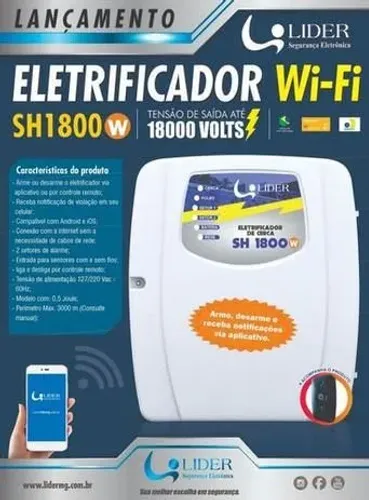 Central de Cerca Elétrica e Alarme SH1800W com Wifi Lider<br>