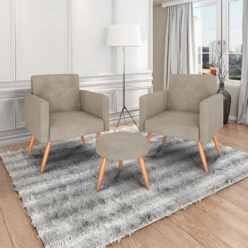 Kit com 02 Poltronas Decorativas e 01 Puff Decorativo Dallas **nova na caixa**