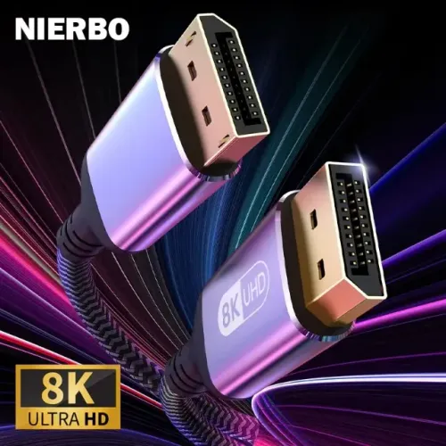Cabo DisplayPort 1.4 NIERBO High Speed - Trançado, 8K @ 60Hz, 4K @ 144Hz, Compatível com T
