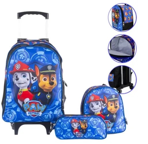 Kit Mochila de Rodinhas Patrulha Canina - 3 Peças