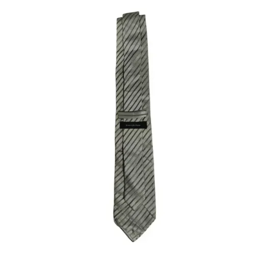 gravata ermenegildo zegna - seda pura, listras clássicas - cinza/prata