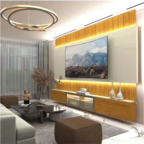 Home Suspenso Moderno Larg. 2.60m Reflecta C/ Led Ripado 100% MDF para TV até 85" rf76