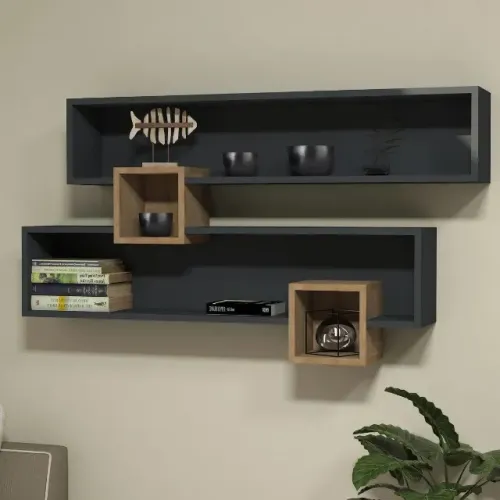 Prateleira Decorativa Com Nichos Toda Em MDF