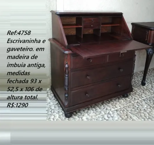 escrivaninha e gaveteiro antigo em madeira de imbuia