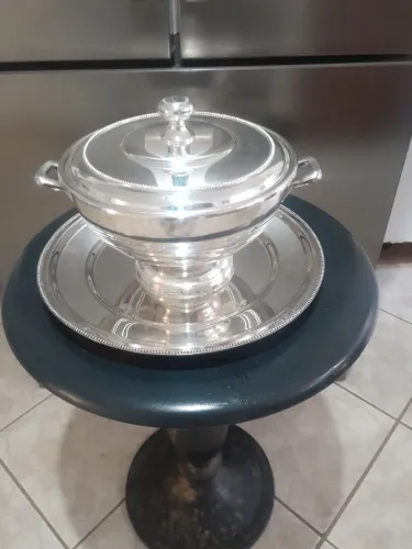 Sopeira grande e bandeja de suporte de prata 90 envio para todo o brasil