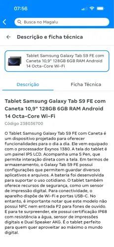 Tablet Samsung s9 fe 