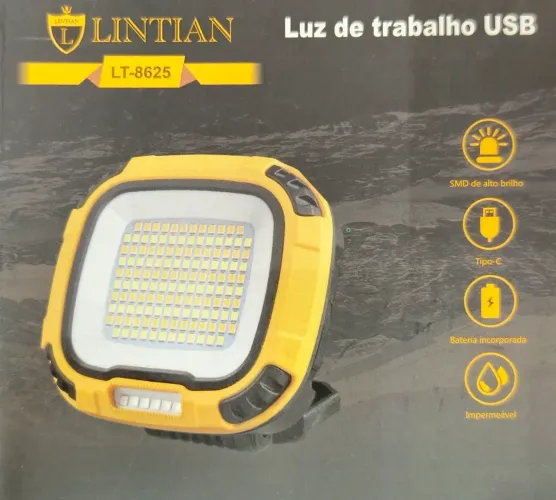 Luz De Magnética Recarregável Portátil Lanterna 142 Led 30w Amarelo<br>
