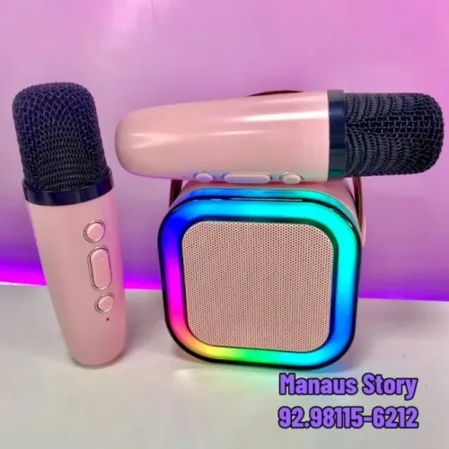 Caixinha Karaoke Mini Com 2 Microfones Sem Fio Portatil - Entrega das 9 até 22hrs
