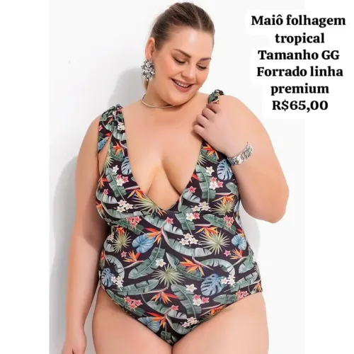Maiô feminino folhagem Tropical linha premium
