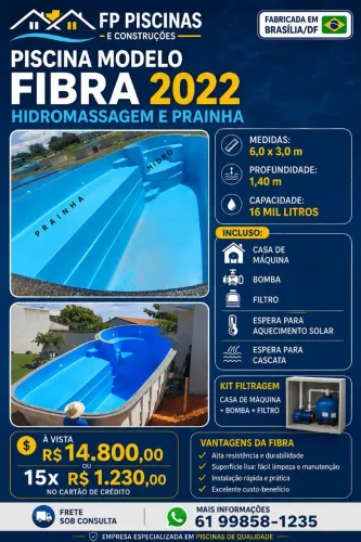 Piscina 6,0m Hidro + prainha Branca ou azul (Fábrica no DF)