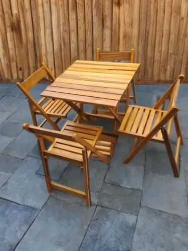 Conjunto de mesa dobrável 70 x 65 madeira de eucalipto envernizada