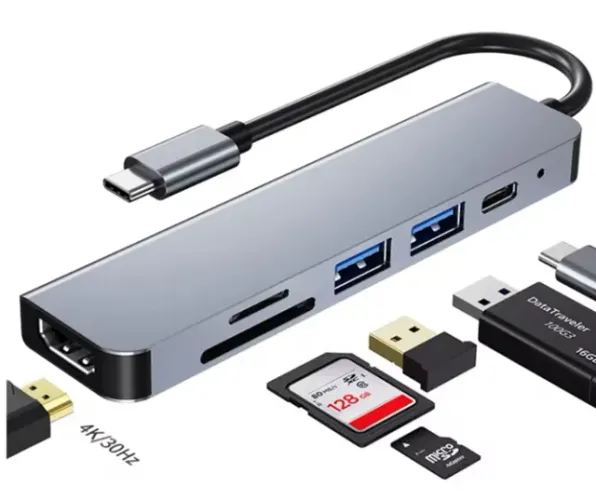 Hub USB C com HDMI 4K 6 em 1 para Macbook iPad Windows