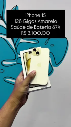 Seminovo: iPhone 15 128GB / Amarelo / Saude de Bateria 87% - Loja Fisica