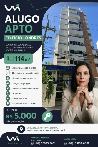Apartamento para locação no EDIFÍCIO LONDRES, PONTA VERDE, Maceió, AL