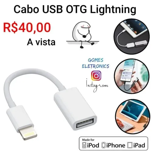 Cabo Otg para iPhone Pen Drive Teclado Cor Branco (Loja Fisica)