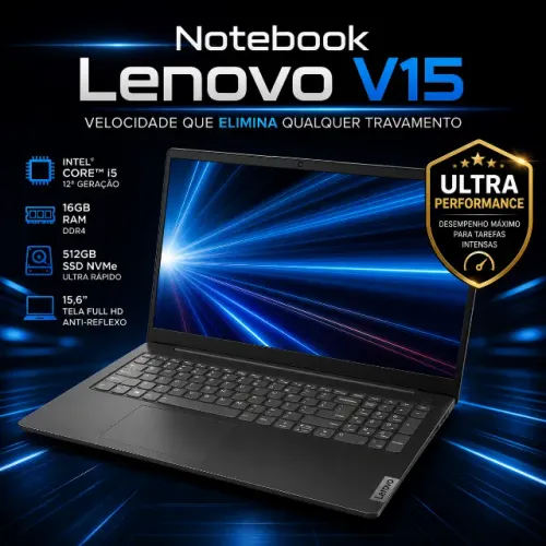 Notebook Lenovo i5 12ª Geração 16GB RAM 512GB SSD NVMe 15.6" - Notebook Ultra Rápido