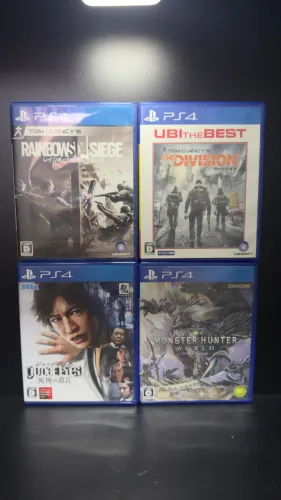 Lote 4 Jogos PS4 japonês (Rainbow Six, The Division, Judge Eyes, Monster Hunter)