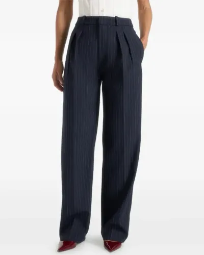 Calça de alfaiataria risca de giz azul escuro
