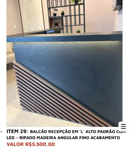 BALCÃO RECEPÇÃO EM "L" ALTO PADRÃO COM LED - RIPADO MADEIRA ANGULAR FINO ACABAMENTO