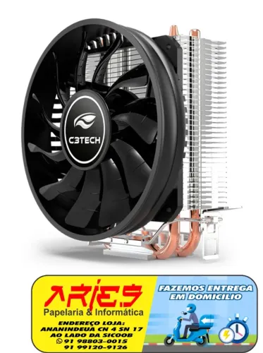 COOLER GAMER PARA PROCESSADOR INTEL E AMD C3TECH FC-100BK COM 2 HEATPIPES