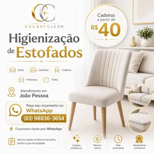 Higienização seco Lavagem Limpeza de Estofados Cadeira Puf Sofá Colchão Impermeabilização 