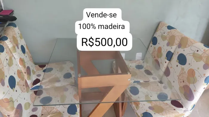 Mesa de vidro 100% madeira e 4 cadeiras l