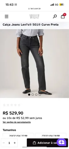  Calça levis modelo clássico 501 feminina 