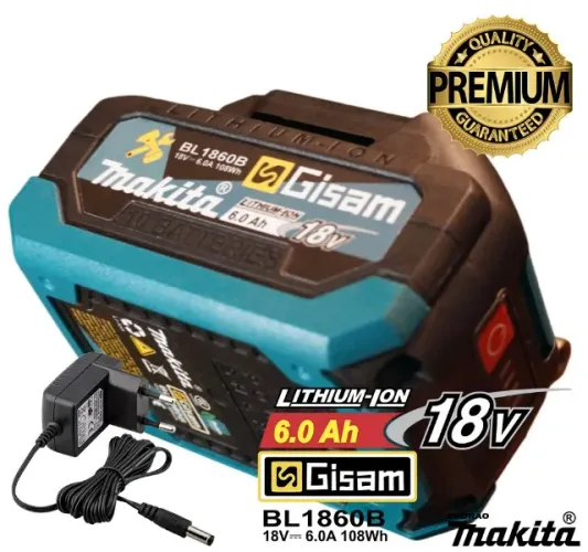 Bateria Makita 6.0Ah GISAM Alta Performance - Padrão Makita + Carregador 2.0Ah Certificado