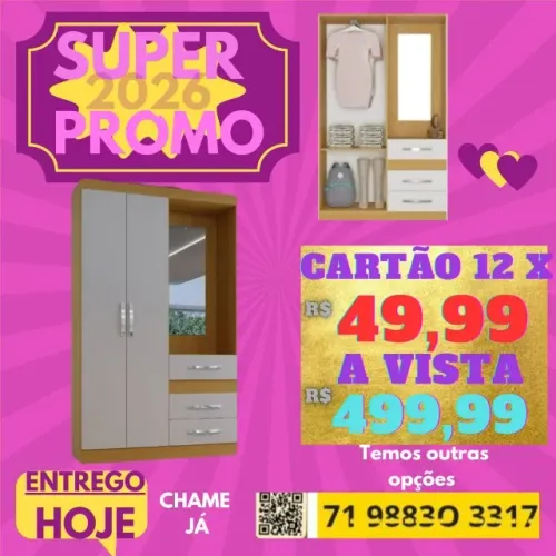 Guarda roupa Com Espelho/ Pagamento ao motorista na entrega