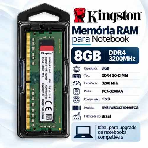 Memória RAM Notebook DDR4 8GB 3200MHz Kingston ADATA SMART - Testada