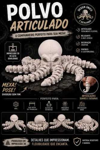 Polvo Articulado Caveira - Impressão 3D Flexível 