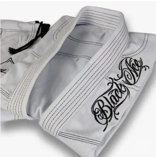 Kimono Jiu-jitsu trançado infantil BLACK ACE branco bordado preto M3