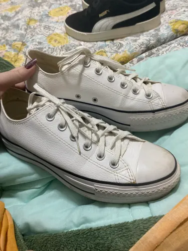 Tênis All Star plataforma de couro branco