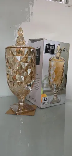 Suqueira Dispenser de Vidro Paris 4,5L Âmbar Vitrazi Solei - Na Caixa