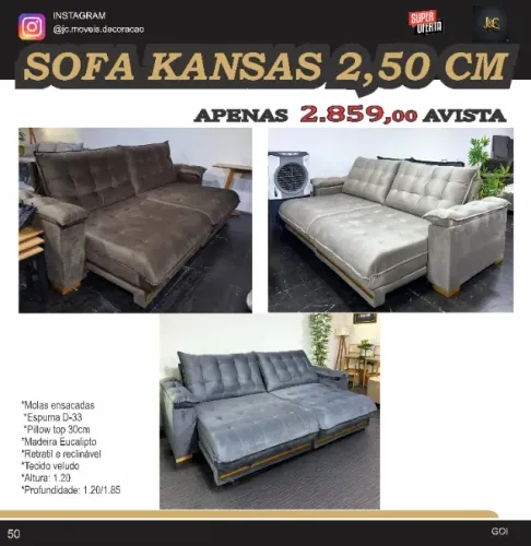 SOFA KANSAS RETRATIL E RECLINAVEL 2,50CM