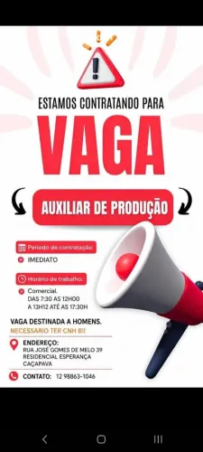 Vaga de auxiliar de produção