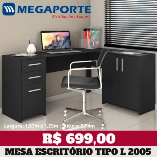Mesa de Escritório em L Office 2 Portas 3 Gavetas (NOVO) Entrega Grátis!
