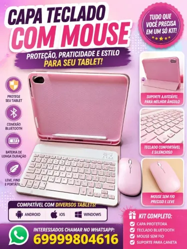 KIT CAPA PARA IPAD MINI 1, MOUSE, CANETA, TECLADO!! COM CABOS PARA CARREGAR
