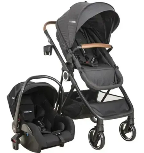 Carrinho De Bebê Cosmos Bebê Conforto + Casulo Click Preto- Kiddo