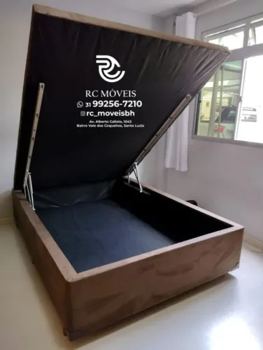 Cama box estruturada Baú De casal 1.38x1.88 Inteiriço Blindado com Pistão a Gás - Promocao