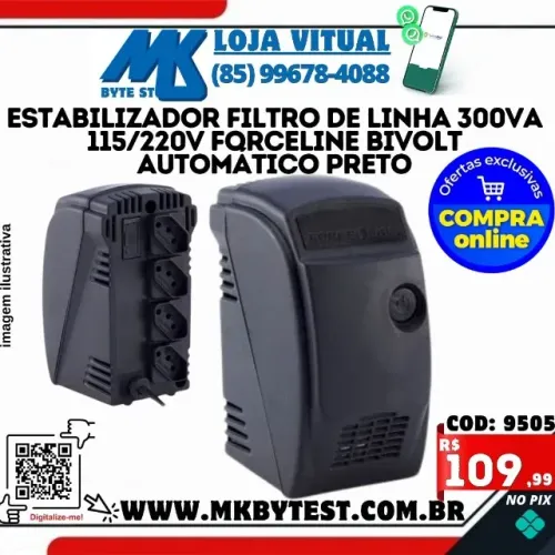 estabilizador ETERNITY 300VA BIVOLT 115V PRETO Forceline