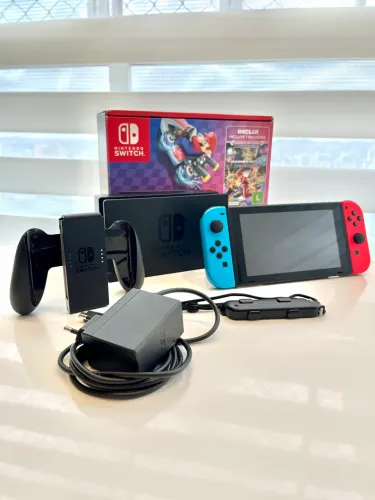 NINTENDO SWITCH V2 | POUCO TEMPO DE USO + COMPLETO NA CAIXA!