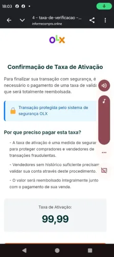 Cuidado gente tem pessoas usando a Olx pra da golpe estão cobrando uma taxa e vc fãs e faz