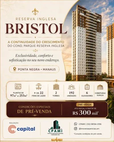 Reserva Inglesa Bristol Ponta Negra | 3 suítes | 97m² a 127m²