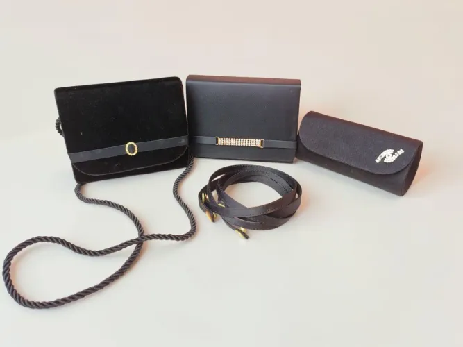 lote 3 bolsas clutch festa vintage preto cetim veludo strass