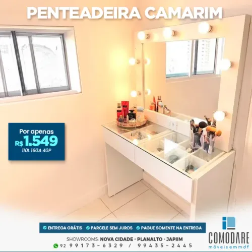 Penteadeira Camarim 160 cm com Espelho e Iluminação - R$ 1.549