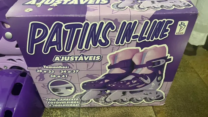 Patins In-Line Fênix AD-01 RX Roxo 34-37 c/ Kit Proteção - Usado 1x